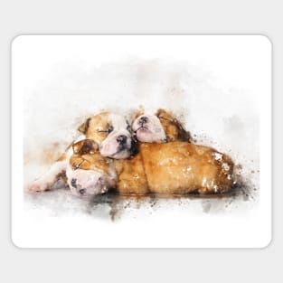 Sleeping Bulldog puppies watercolor Magnet